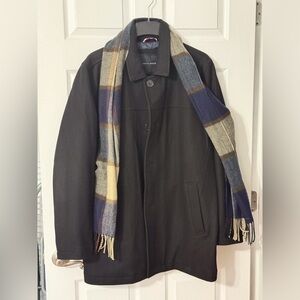 Tommy Hilfiger Men’s Dress Coat with Plaid Scarf